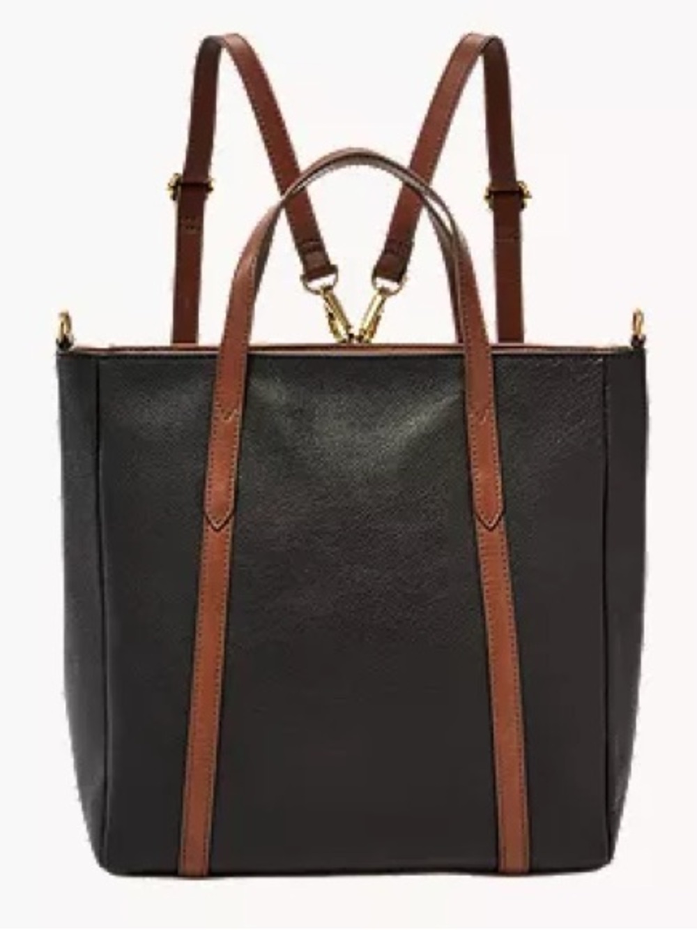 Fossil Sydney Convertible Backpack Black Tan Brown Leather Crossbody Tote Bag